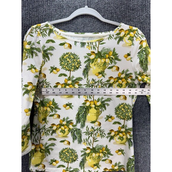 Talbots ‘The Talbots Tee’ Shirt Size PM Lemon Tree Print 3/4 Sleeve Bateau Neck - Picture 7 of 8